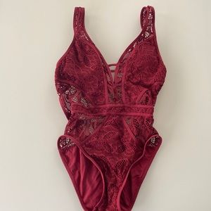 Becca Maroon Lace Cutout Bathing Suit size Small